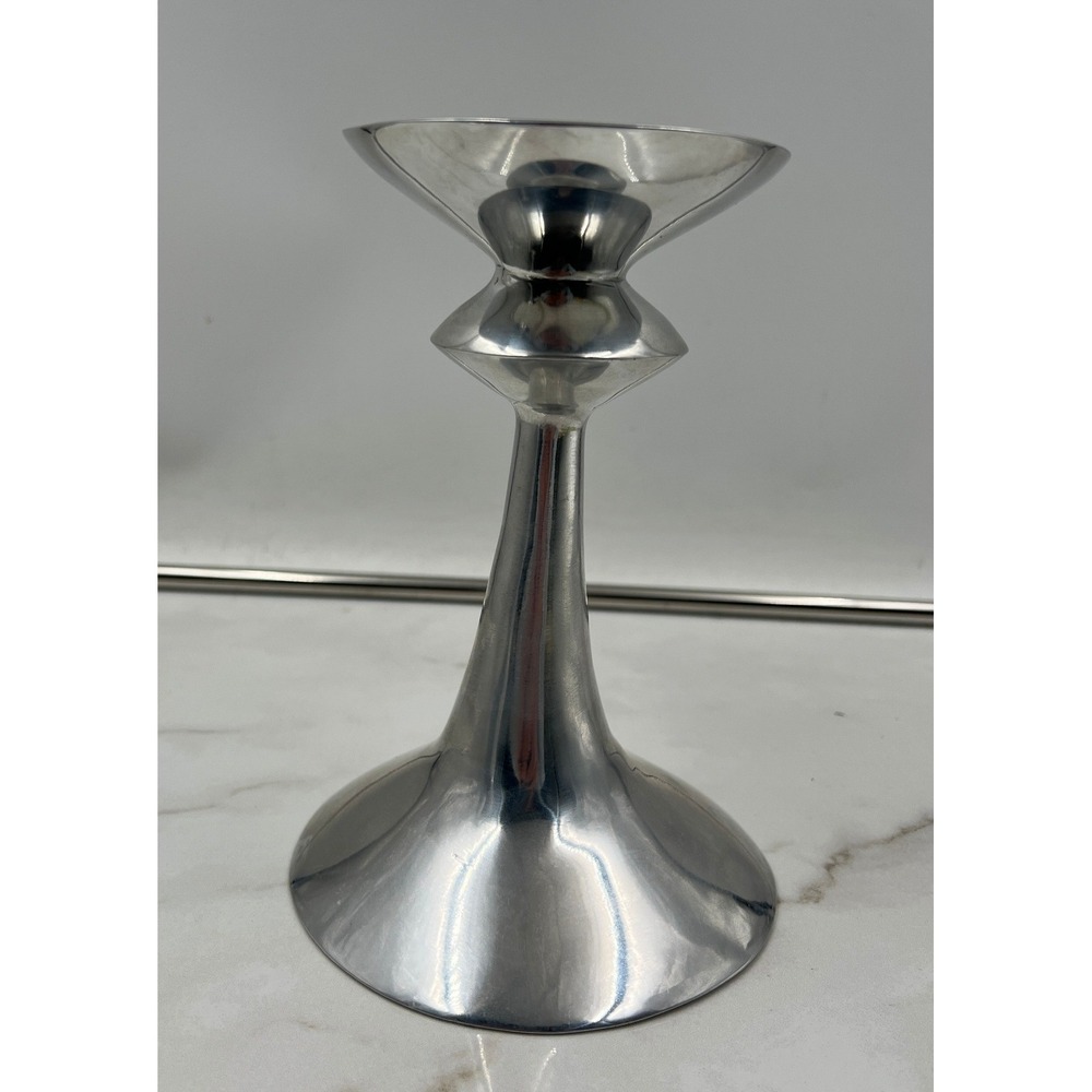 Lunares San Francisco Polished Aluminum Candlestick Holder Mid Century Mod Style